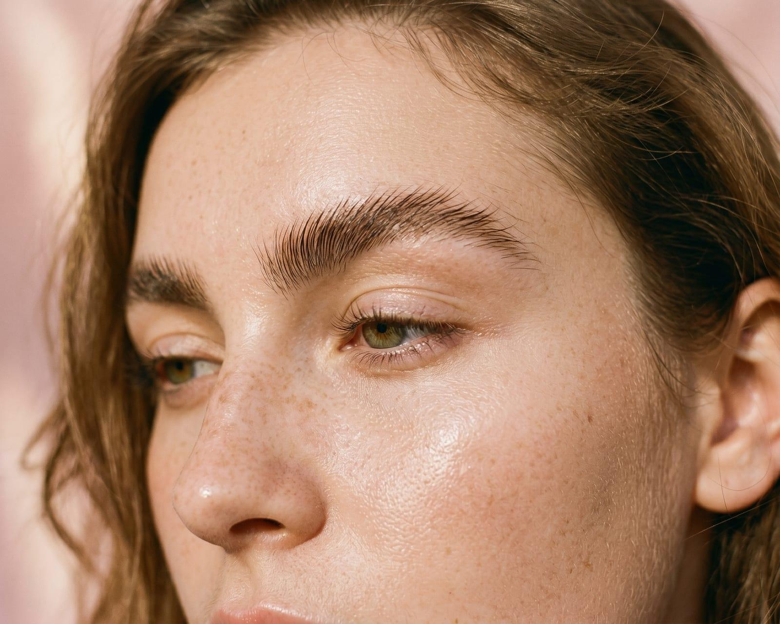 Fluffy brushed-up eyebrow lamination result on natural brows