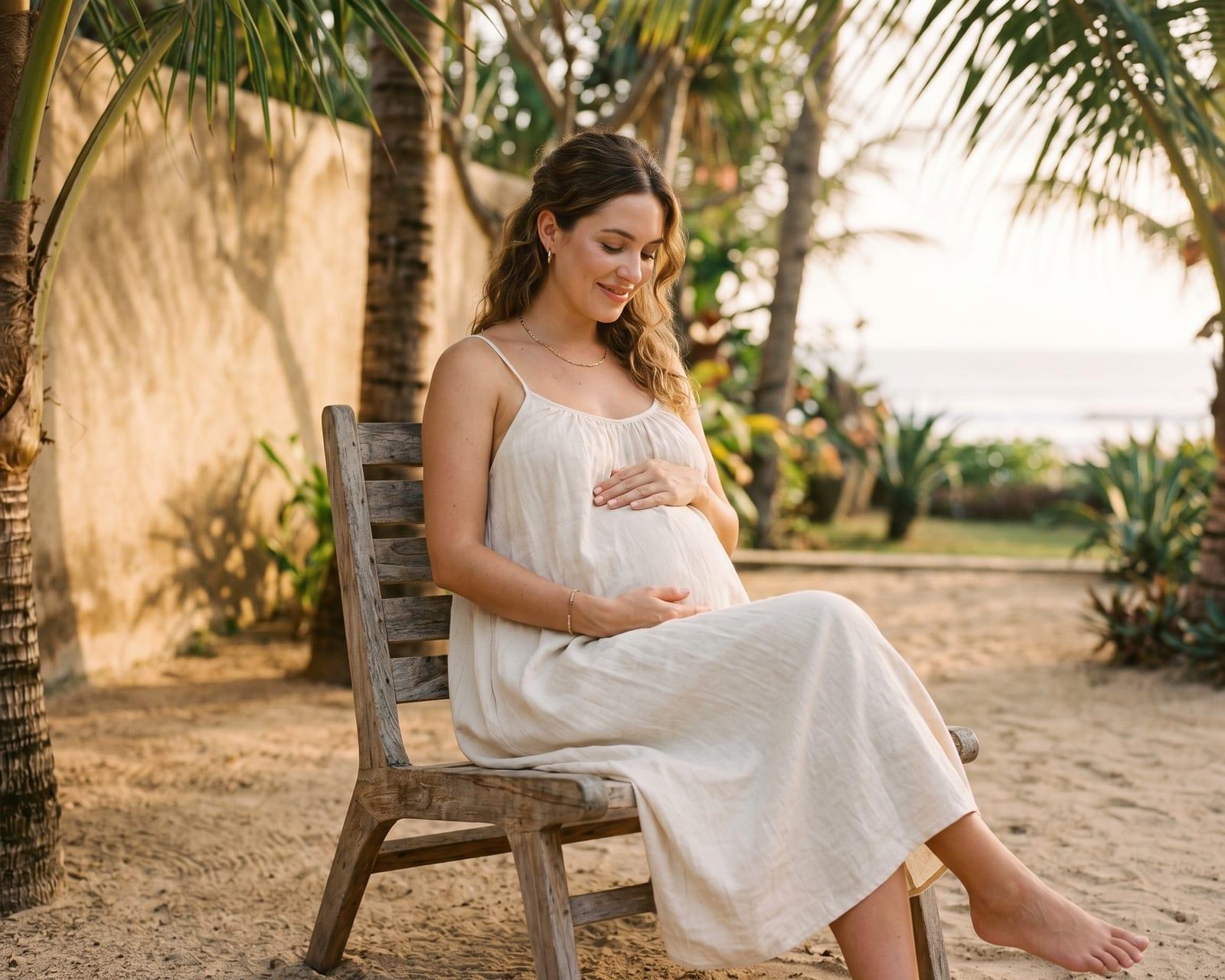 Maternity photoshoot makeup look in soft, glowing tones